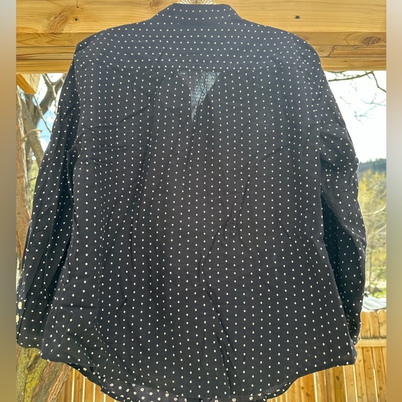 J. Crew Polka Dot Diamond Pattern Tuxedo Front Button Down Navy Top size 10 - Picture 4 of 10